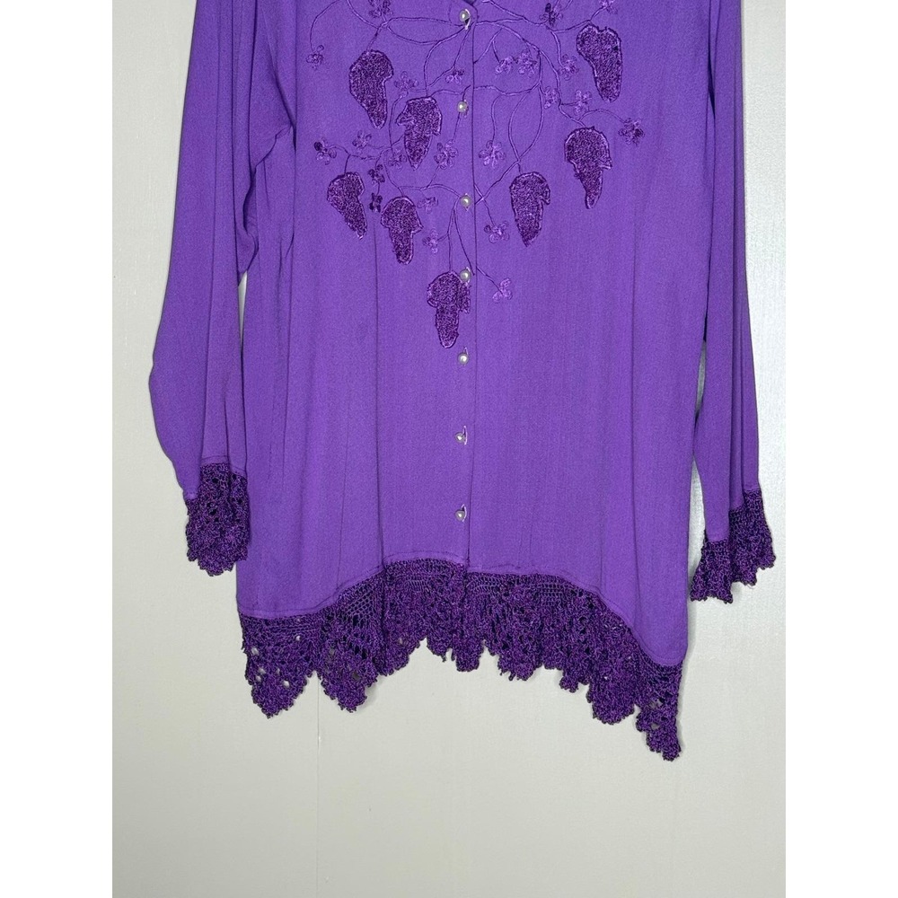 Vintage Purple Embroidered Crochet Lace Boho Tunic Blouse Papillon XL‎ Rayon - Picture 4 of 9